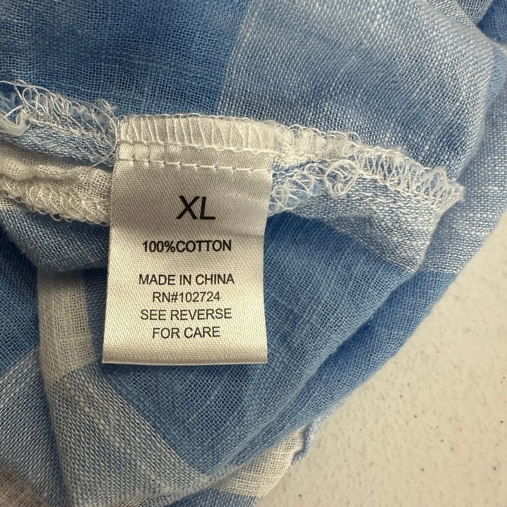 Womens Cottagecore Gingham Top Size XL Cotton Picnic Farmhouse Minimalist Blue - Picture 4 of 8